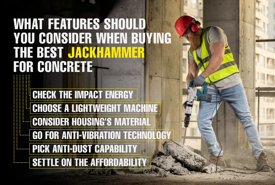  An infographic of the features of the best jackhammer for concrete