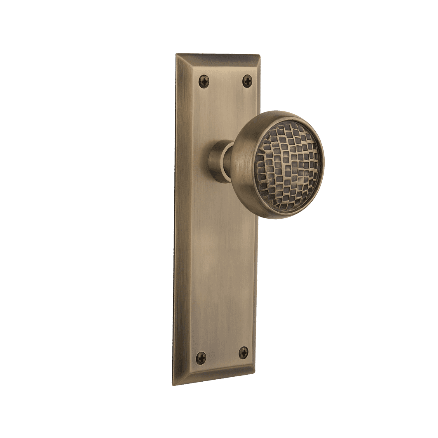 New York Long Plate with Craftsman Knob in Antique Brass