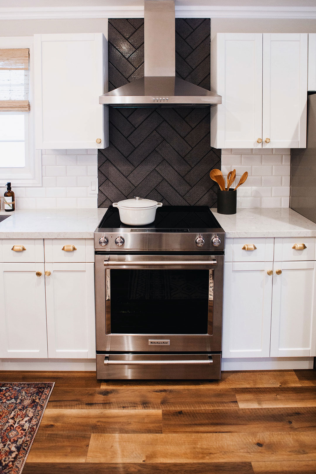 kitchen renovation with brass cabinet hardware